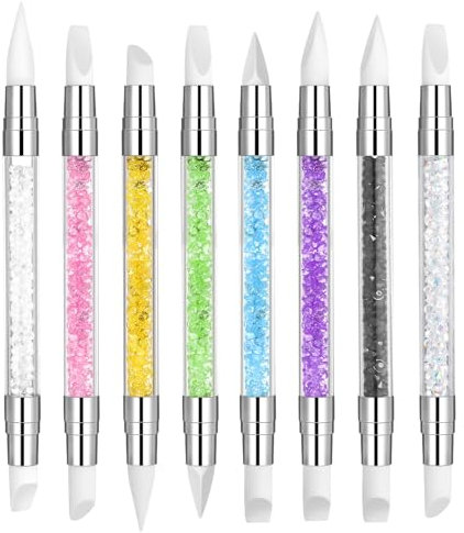 Oruola Lot de 8 pinceaux à ongles en silicone pour nail art - Avec poignée en acrylique - Idéal pour les débutants et les professionnels