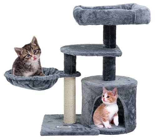 Crystals 138 cm_68 cm Cat Tree Tower – Multi-Level Cats Activity Centre with Scratching Posts, Condos, Ladder & Platforms – Indoor Cat Climbing House for Play, Rest & Fun (68cm Charcoal Grey)
