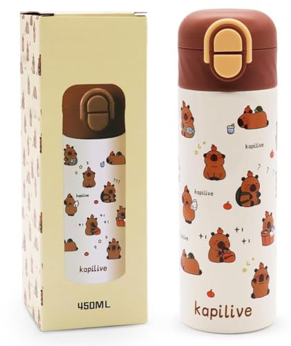Capybara Water Bottle,Stainless Steel Water Bottle Insulated Bottles for Kids Insulated Vacuum with Straw Lids Double Walled Thermo Mug Cup for Office Outdoor Sports