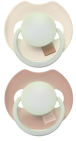 Beruhigungssauger Silikon dynamisch LOVI Prime, 2 Stück, Sterilisationskapsel, unterstützt Saugreflex, antiallergisch, BPA-frei (Ivory Glow/Blush Glow, 6-18 m)