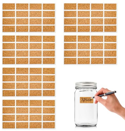 Praktische 96 Stück Ablösbare und Selbstklebende Kork Holz Etiketten für Küche, Gefriertruhe und Organisation, mit Rechteckiger Kork Holzetikettenaufklebe zum einfachen Klebeetiketten Beschriften