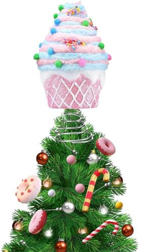 Puntale per albero di Natale per dessert, colore rosa, per cupcake, decorazioni natalizie pastello, topper per albero di Natale, Capodanno, compleanno, decorazione regalo
