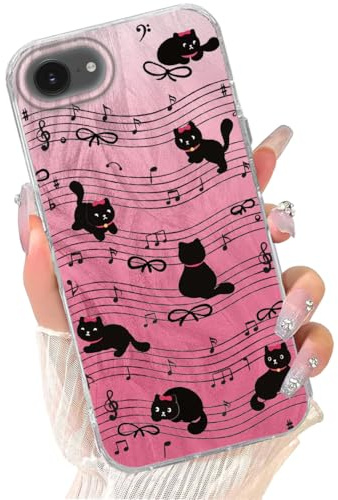 FunYudas Hülle für iPhone 7/8/SE 2020/SE 2022, Niedlich Katze Cartoon Musiksymbole Muster für Frauen Mädchen Handyhülle, Bunt Slim Weich Dünn TPU Bumper Hart Rückseite Stoßfest Schutzhülle Case Cover