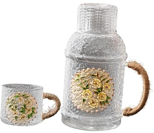 Tubayia Dispensador de bebidas multiusos de 2 litros, resistente al calor, con taza, jarra de agua con tapa para miel, agua, bebidas (camelia)