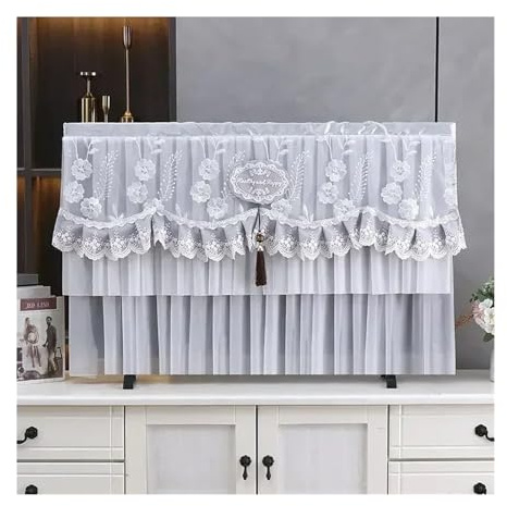 UJEDFHV TV Cover Lace TV Dust Cover Desktop Wall Mounted LCD Turn On The Simple Hanging For Household Use Without Removing It(Color 02,150 x Height 90cm)