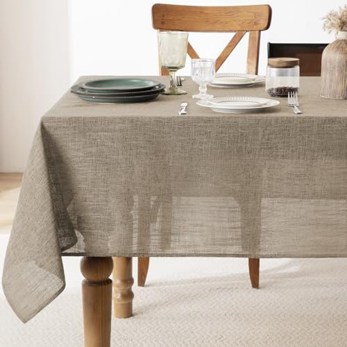 FIBORIA Tischdecke Abwaschbar Rechteckig 140 x 240 cm Aus 300 GSM Leinenoptik Braun Tischdecken Wasserabweisende Tischtuch Tischwäsche Wohnzimmertisch Für Outdoor,Camping,Garten,Hochzeiten,Party