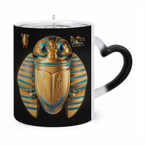 WAFICAC Egyptian Scarab Changing Mug 11 Oz HeatCoffee Mug with Ear Shape Handle Designs Funny Ceramic Mugs Personalized Novelty Cups Hot Tea Cups for Men Women Gifts