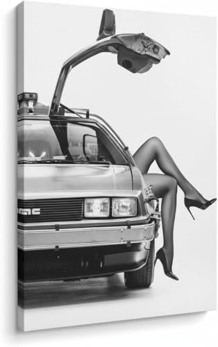 Close Up David Drake Kunstdruck The Future Is Female DeLorean Schwarz-Weiß Fine Art auf Papier, gerahmt oder ungerahmt, 30 cm x 40 cm, Leinwand