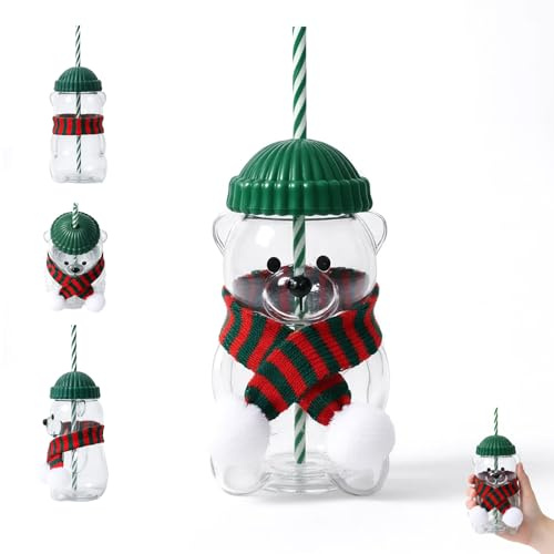 QhgPnt Bear Cup, Bear Glass Cup with Straw, Adorable Teddy Bears Design for Home and Office Use, Durable Glass Material
