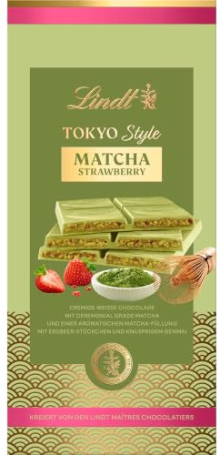 Lindt Schokolade | TOKYO STYLE Strawberry-Matcha, 145g Tafel, exklusiv | Weiße Schokolade, Chamei Minami Matcha, Erdbeer, gerösteter Genmai, Premiumschokolade, Schokoladen-Geschenk, zu Teilen