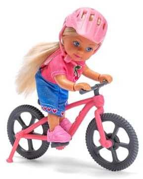 Simba Evi Love Mountain Bike – Puppe mit Fahrrad und Helm, sportliches Spielset mit Zubehör, Outdoor-Abenteuer für Kinder, Puppengröße 12 cm, ab 3 Jahren