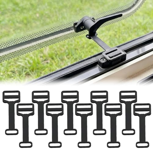 Window Restrictor, Window Locks Child Safety, Secure Ventilation Control for Caravans and Motorhomes, Adjustable Window Opening Restrictors, Black Set of 10 Units