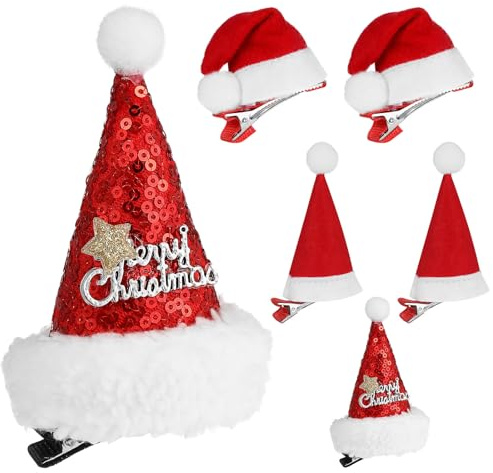 GATHINESS 6 Stück Weihnachtshaarnadeln aus Gewebe Niedliche Kleiner Weihnachtsmützen Haarspangen für Junge Mädchen Festliche Partydekoration und Weihnachts Accessoire Zufälliger Stil