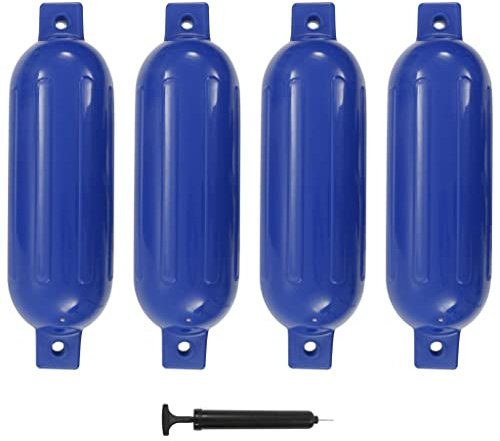 Ordellia Uppblåsbart båtfender, 4 stycken blå av PVC, 51 x 14 cm, med pump för brygga, hamn, marina, anlöpningsplats, båt, yacht och vattenfordonstillbehör