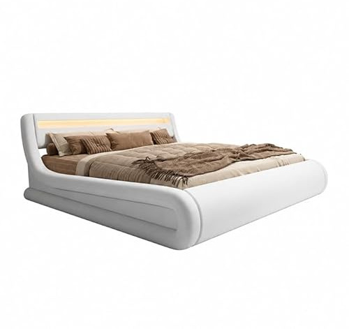 MB Muebles Bonitos | Modernes Doppelbett mit Lattenrost und Stauraum | 180 x 200 cm | Weiß | Holzstruktur mit Kunstlederbezug | Modell Rodas