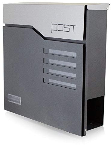 BITUXX® Design Briefkasten Wandbriefkasten Hausbriefkasten Edelstahl mit Zeitungsfach 4 Sichtfenster Namensschild Anthrazit Graphit Optik und Edelstahl Klappe