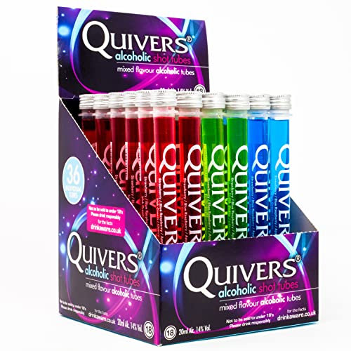 Quivers Mixed Flavour Vodka Shots,14% ABV, 36 x 20ml, Apple Sour - Strawberry - Raspberry - Party Drinks, Multipack
