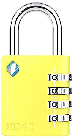 [ZARKER XD40] Padlock- 4-stelliges Zahlenschloss für Turnhalle, Sport, Schule & Mitarbeiterschließfach, Outdoor, Werkzeugkasten, Koffer, Zaun und Aufbewahrung - Metall & Stahl- 1 Pack(Gelb)