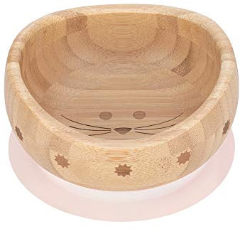 LÄSSIG Bambusschale mit Saugnapf/Tazón de madera de bambú Little Chums Mouse, rosa