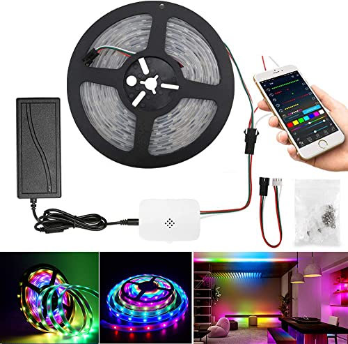 WiFi Smart LED-Streifen 5M dynamische Farbe, wasserdicht 150 LEDs 5050 RGB LED-Streifen, LED-Streifen-Kit mit 12V 3A-Netzteil, funktioniert mit Alexa/Google Home, für Heimdekorationen