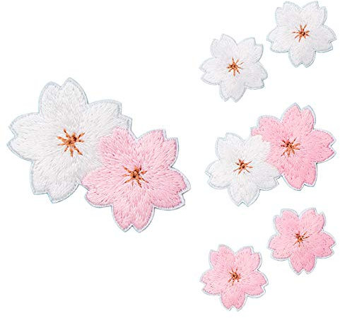 Patches zum Aufbügeln Blume 4 Stück Buegelbilder Bestickte Patches Sticker Gestickte Aufnäher Applikation für DIY Kleidung Jeans T-Shirt Jacken Rucksäcke (Kombination Kirschblüten)