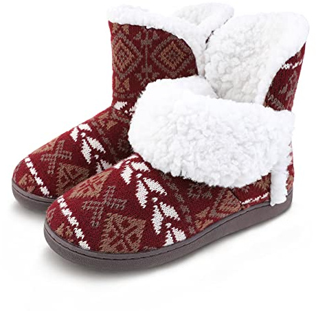 Botas de deslizador de punto para mujer para mujer Botines Calzado suave y acogedor con forro polar cálido