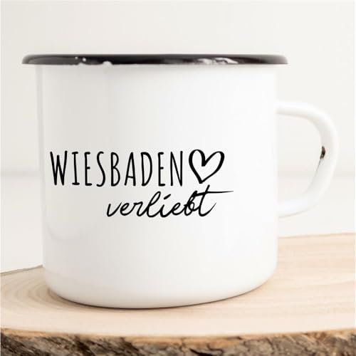 Huuraa Emaille Tasse Wiesbaden Geschenk Kaffeebecher Vintage 300ml Wiesbaden Geschenkidee