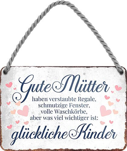 schilderkreis24 – Blechschild Schöner Spruch “Gute Mütter haben verstaubte Regale.“ Deko Küche Vintage Geschenkidee Geburtstag Weihnachten Muttertag Frau Mama Oma 18x12 cm