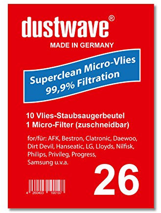 Dustwave® Lot de 10 sacs d'aspirateur compatibles avec les aspirateurs Samsung VP 77 Fabriqué en Allemagne + micro filtre