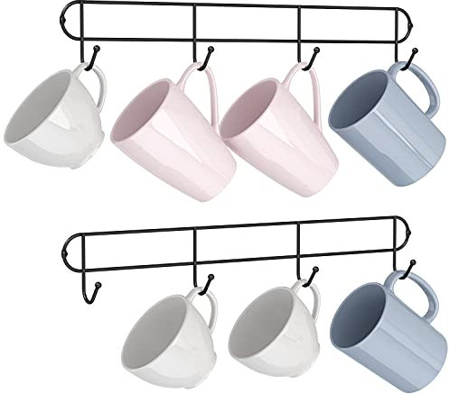 Tibres - Coffee Mug Rack Wall Mounted - Mug Holder - Coffee Cup Organizer - Mug Hanger - Coffee Cup Rack with Mug Hooks for Kitchen - Rustic Farmhouse Storage Tea Cup Hooks - Set of 2 - Black