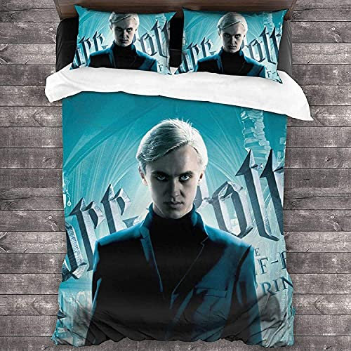 NICHIYOBI Draco Malfoy Bettbezug Bettwäsche Set - Bettbezug und Kissenbezug,Mikrofaser,3D Digital Print dreiteiliger Bettwäsche (1,Single 135x200cm+80 * 80cm)