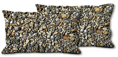 Glücksvilla - Künstler-Foto-Kissen-Hüllen - Kissen-Bezüge Set (2 STK.) 80 x 40 cm, Zierkissen - Deko-Kissen. Motiv: Kieselsteine - Meer Strand Küste Steine Kiesel grau braun Moderne Fotografie