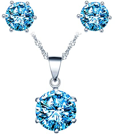 Yumilok Damen Ohrstecker und Halskette Schmucksets für Mädchen Frauen Halskette 925 Sterling Silber Schmucksets Geschenk Halsketten für Mädchen