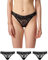 Snocks Tanga Damen mit Spitze aus Bio-Baumwolle 3er Pack - String Damen Klassisches Design - Angenehmes Tragegefühl ohne Einschneiden - Unsichtbare Unterwäsche - Schwarz - S