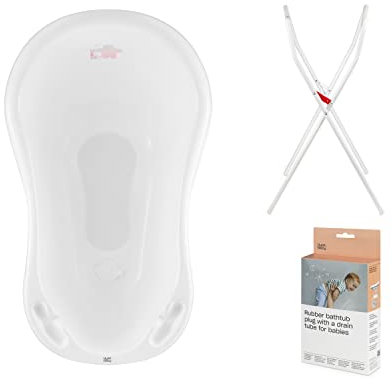 Hylat Baby Bañera para bebé con termómetro, estructura y desagüe, ergonómica y cómoda para recién nacidos y bebés