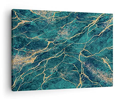ARTTOR Bilder auf Leinwand Abstraktion Gold Türkis Leinwandbild 70x50cm Wandbilder Dekoration Wohnzimmer Schlafzimmer Küche Deko Klein Wanddeko Bild Wand Kunstdruck Art Wall Decor Canvas AA70x50-4564
