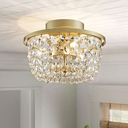 WUZUPS araña de cristal semi-empotrado lámpara de techo moderna accesorio de iluminación para dormitorio pasillo bar cocina baño, h 19.3cm w 25 cm, oro, base g9
