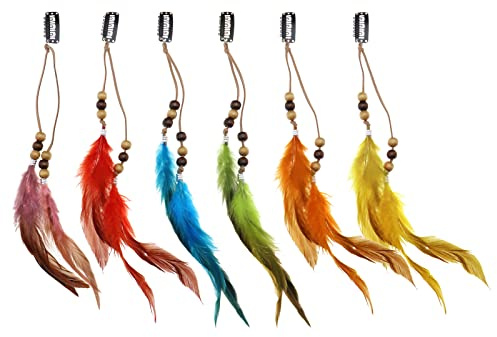 6pcs Extensions de Cheveux Plumes avec Pince Peigne à la Main Plume Extension Cheveux Décoration Costume Cheveux Accessoires pour Femmes Filles Dame