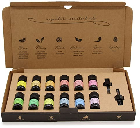 Aromatherapy Essential Oil Set - Starter Pack Includes 12X5ml Oils and 2Xdroppers