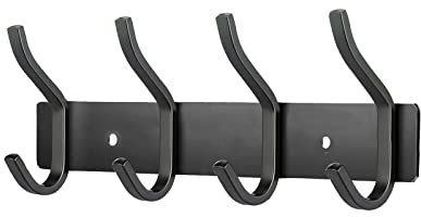 MEIJO Garderobenhaken Edelstahl, Hakenleiste Kleiderhaken Wand mit 4 Haken, Garderobe Garderobenleiste Wandgarderobe für Schlafzimmer Bad Küche (Schwarz, 4 Haken)