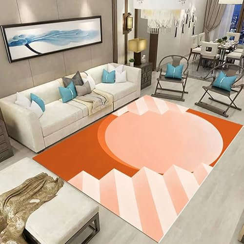Teppich Orange Pink Geometrie Teppich Wohnzimmer für Schlafzimmer Kinderzimmer Outdoor Teppich Wetterfest rutschfest Teppiche Rug 100 x 140 cm Teppich Wohnzimmer Kurzflor Waschbar