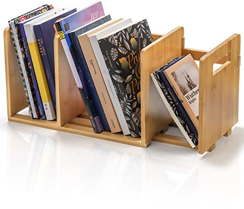 ZOOFOX Bamboo Desktop Bookshelf, Expandable Desktop Organizer, Small Display Shelf Book Rack for Office Supplies, Home Tabletop
