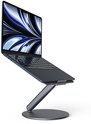 LULULOOK Faltbar Laptop Ständer mit 360° Drehbarer Basis, Aluminium Laptop Halterung für Schreibtisch, Verstellbar Notebook Ständer für MacBook Pro M4, MacBook Air, Allen Laptops 10-17, Grau