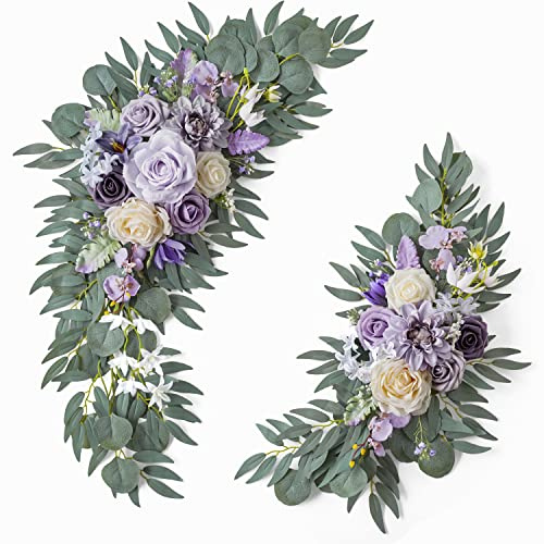 PONATIA Hochzeitsbogen Blumen (2 Stück), künstliche lila Blumen für Hochzeit Willkommensschilder Dekorationen und Bogenblume für Zeremonie Empfang Dekoration (Flieder & Creme)