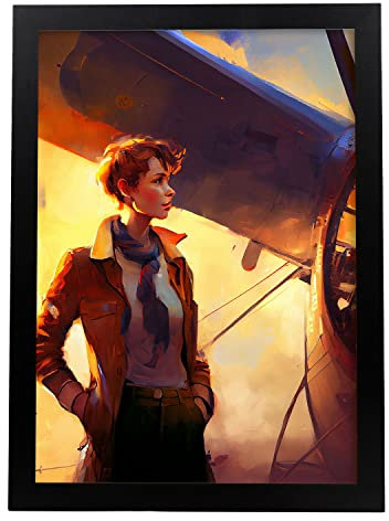 Nacnic Amelia Earhart in voller Farbe Fotostil. Cartoon-Illustrationen berühmter Erfinder und Schöpfer. Innenarchitektur und Dekoration. A4.
