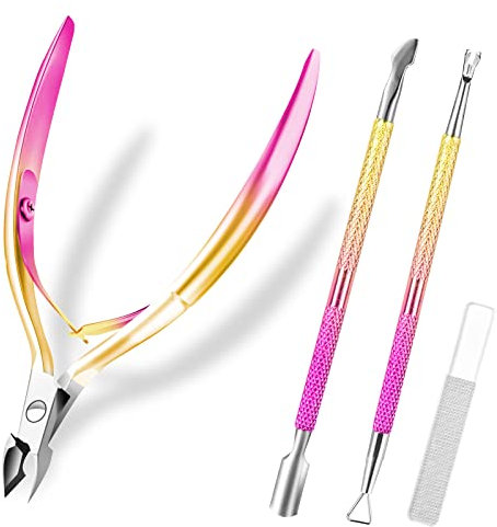 BQAN Ensemble de coupe-cuticules et repousse-cuticules, pince à cuticules et coupe-ongles, grattoir à ongles, coupe-peaux mortes, pour ongles des doigts et des orteils (rose doré)