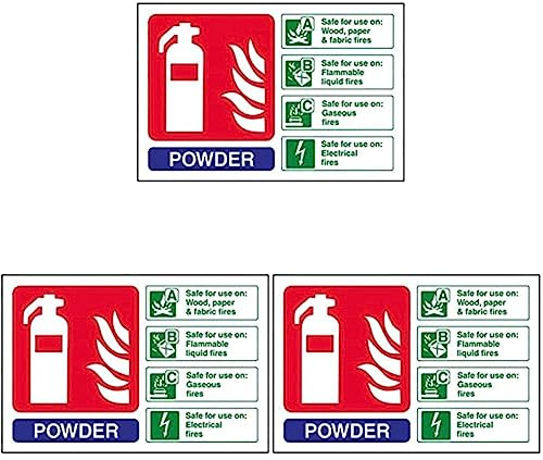 VSafety Powder Id Fire Extinguisher Sign - Landscape - 150mm x 100mm - Self Adhesive Vinyl (Pack of 3)