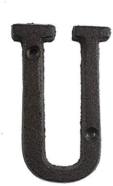 Hausnummer aus Gusseisen, 7.5 cm Antikes Metall-Buchstaben Zahlen Gusseisen Dekoration Haus Schild Türschild mit 2 Schrauben, Frei Kombinierbare Hausnummern, für Hausnummern und Adressen (U)