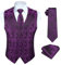 HISDERN Gilet da Uomo Viola Paisley Floreale Jacquard Gilet Cravatta e Fazzoletto Set Elegante Classico Panciotto Uomo 4XL