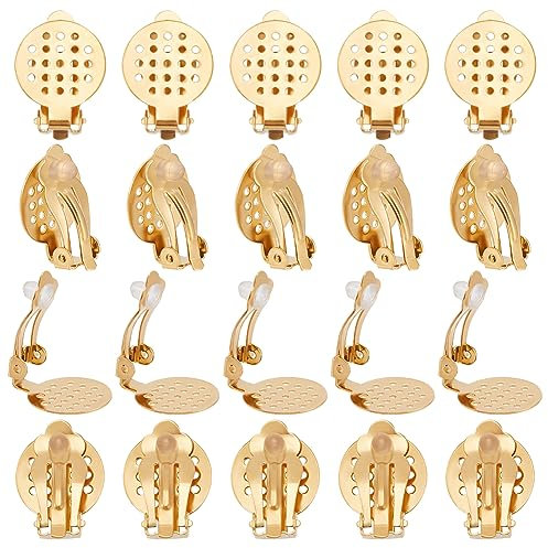 UNICRAFTALE 20pcs 22 mm de Largo 304 Pendientes de Clip de Acero Inoxidable Configuración Dorada Plana Redonda Trasera Bandeja Pendientes Clips Pendientes de Bricolaje No Perforados Convertidores